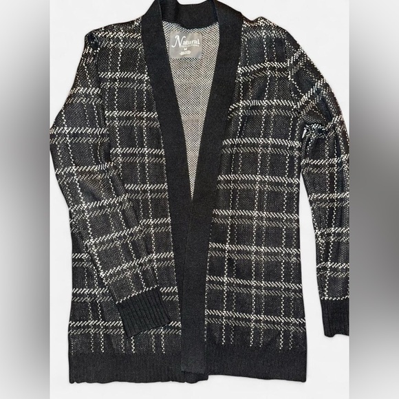 Natural Reflections Sweaters - Natural Reflections Black and White Plaid Cardigan